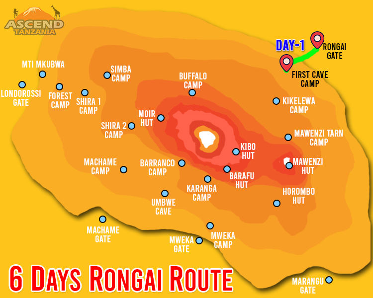 6 Days Rongai Route Map