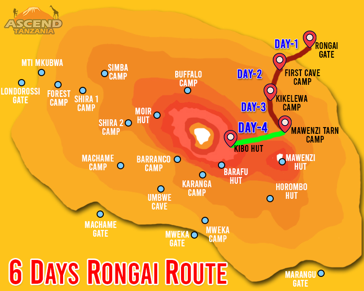 6 Days Rongai Route Map